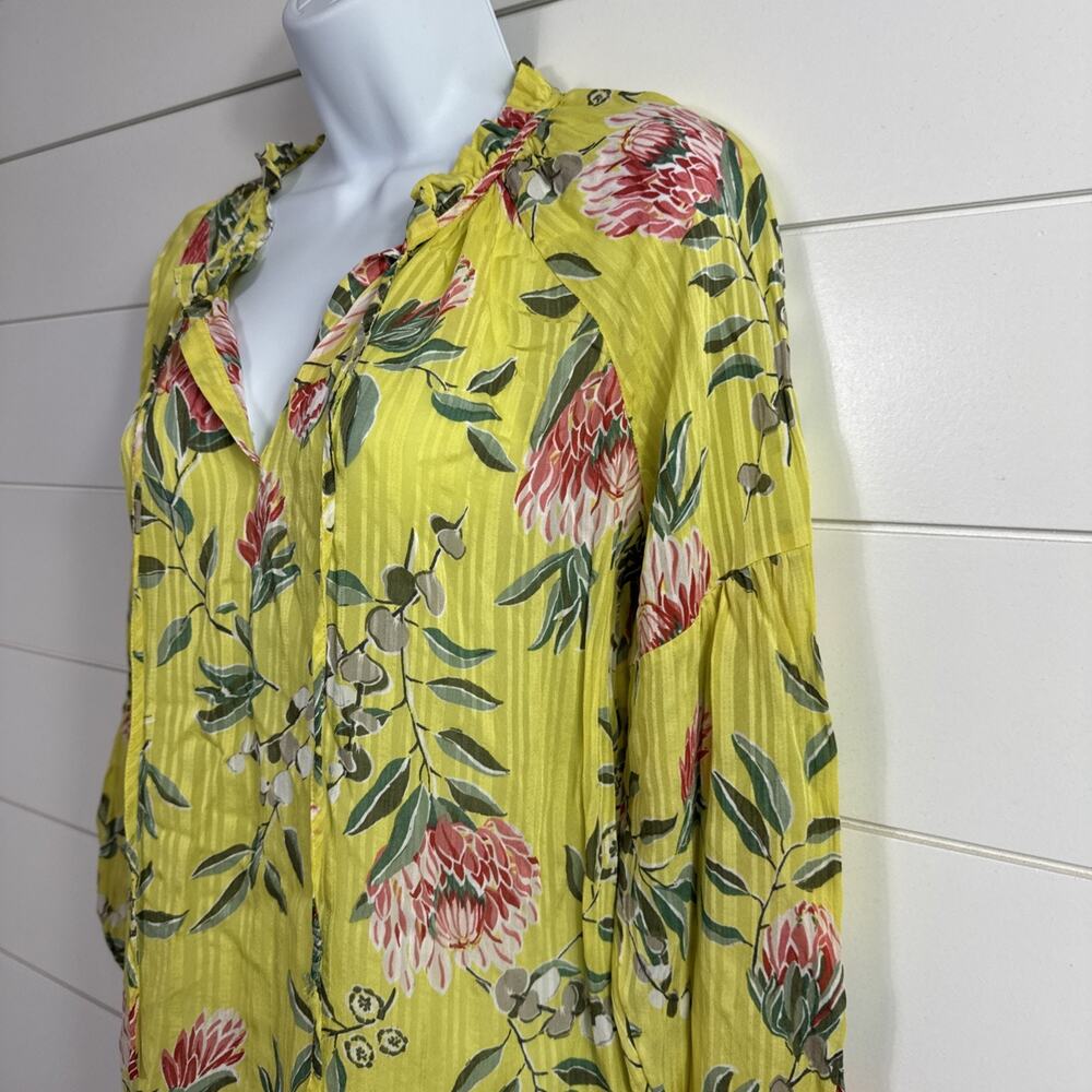 Women's LOFT Blouse Shirt Long Sleeve Yellow Floral Print sz S - Picture 4 of 7